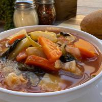 Bowl Minestrone · Carrots, squash, zucchini, celery & basil in tomato broth