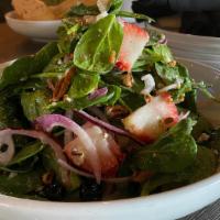 Spinach Salad · Strawberries, blueberries, pecans, red onion, goat cheese & champagne vinaigrette