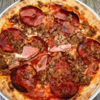Godfather Pizza · Tomato sauce, homemade mozzarella, pepperoni, Italian sausage, ham & pancetta