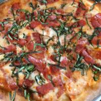 Diavolo Pizza · Tomato sauce, fresh mozzarella, spicy salami & basil