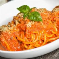 Spaghetti & Meatballs · Zesty marinara & herbed panko crumbs