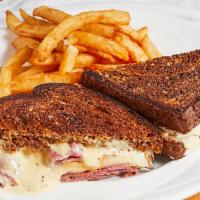 Hot Pastrami · Spicy. Shaved pastrami, swiss cheese, horse-radish, Bavarian mustard sauce on thick sliced g...