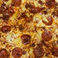 Meat Lovers (Personal) · Our meat lovers is topped with bacon, ground beef, ham, Italian sausage, pepperoni.