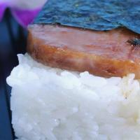 Spam Musubi · Rice ball with teriyaki spam and furikake.