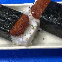 Vegan Spam Musubi · Plant-based spam musubi with teriyaki sauce.