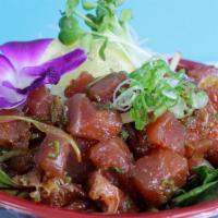 Poke Salad · Mixed greens with ponzu sauce topped with ahi poke.