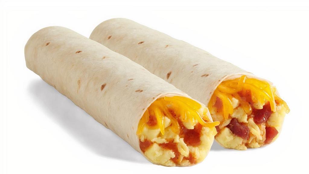 Breakfast Rollers · Scrambled eggs, freshly grated cheddar cheese, zesty red sauce, and choice of egg & cheese or crispy bacon rolled in a warm flour tortilla.