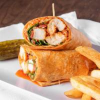 Sticky Finger Wrap · Our famous sticky fingers, shredded cheddar jack cheese, lettuce, tomato, and creamy amazing...