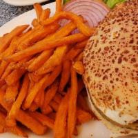 Chef'S Veggie Burger · Vegetarian. Organic quinoa, roasted veggies, garbanzo beans, rice, oats, with avocado and hu...