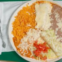 Enchiladas Divorciadas · Have it all!! Three tortillas with your choice of cheese, chicken or beef covered with chipo...
