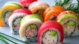 Rainbow Roll · Krab mix, cucumber, rolled and topped with tuna, salmon, yellowtail, shrimp and avocado