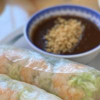Spring Rolls (2 Pieces) - Gỏi Cuốn · Rice paper wrapped with shrimp, pork, vermicelli noodles, lettuce. Served with peanut dippin...