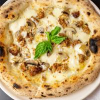 Pizza Bianca (9 Inch) · White pizza with fennel sausage, mushroom, basil, mozzarella.