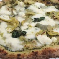 Pizza Verde (13 Inch) · Pesto, chicken, cherry tomato, mozzarella.