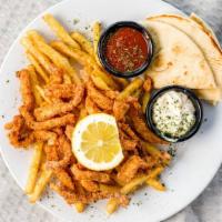Calamari · Calamari steaks, hand-sliced into strips, are battered and quickly fried to seal in flavor. ...