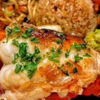 Lobster Plate · Our famous WHOLE LOBSTER TAIL Plate with 2 additional proteins, 2 sides, rice or noodles, an...