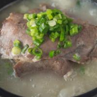 Sullungtang · Rice ox bone soup with slice of brisket and yam noodles