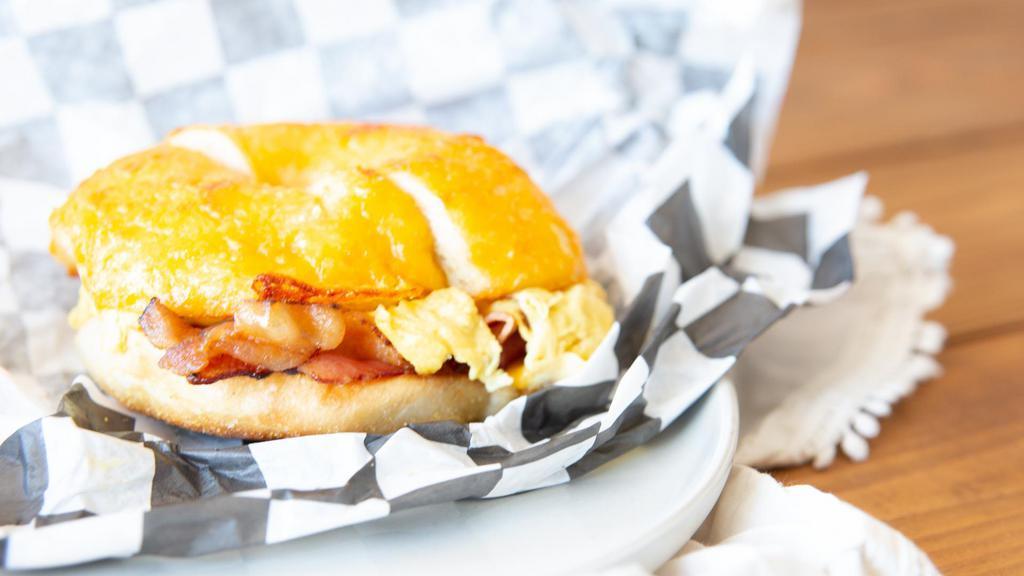 Ultimate Bagel Sandwich · Egg, cheese, and bacon served on an old world cheese bagel.