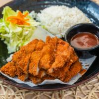 Chicken Katsu · Deep fried breaded chicken with chicken katsu sauce. Served with steamed rice.