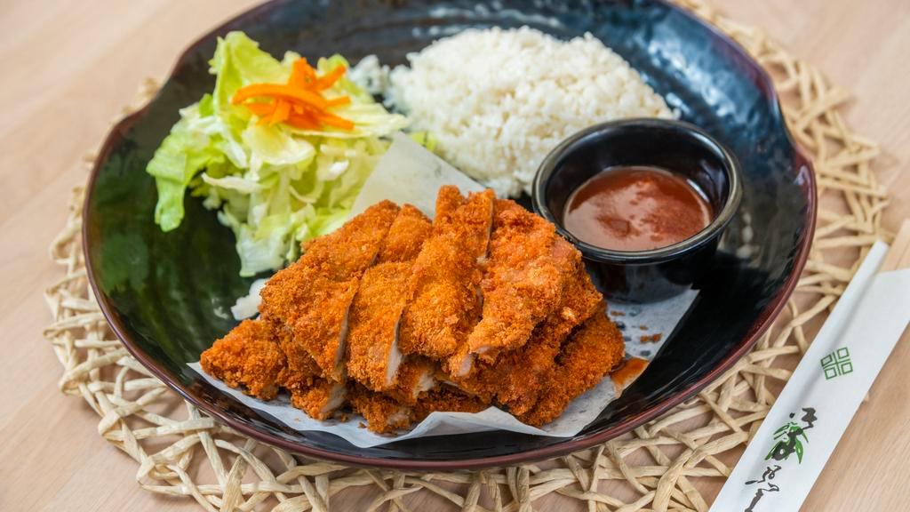 Chicken Katsu · Deep fried breaded chicken with chicken katsu sauce. Served with steamed rice.