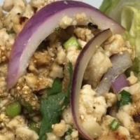 Larb · Choice of ground pork, beef, chicken, or tofu with mint leaves, onions, spices, lime juice, ...