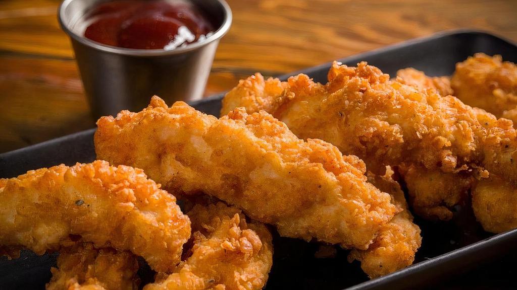 Boneless Chicken Strips · Served with your choice of:  Hot sauce, sweet chili sauce, BBQ sauce or peppercorn ranch dressing