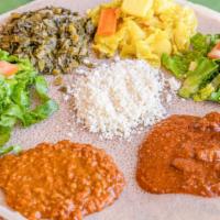 Combo For Two · Any five items from Vegan or Meat dishes served with Selata and Injera.