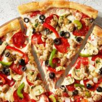 Supreme · Mushrooms, onions, olives, bell peppers, pepperoni and sausage