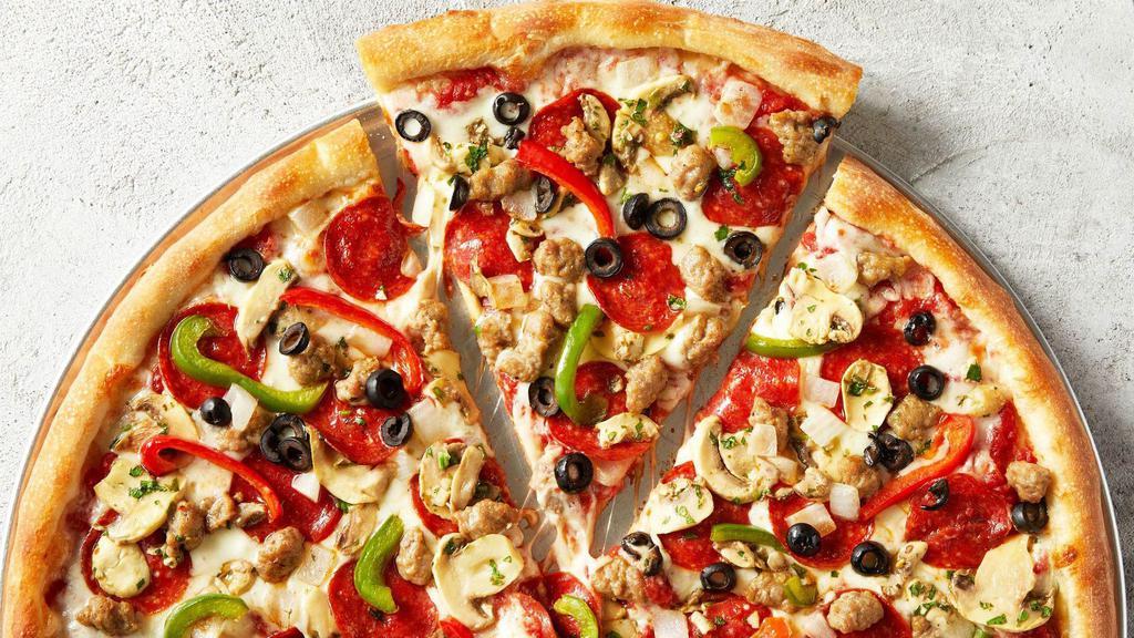 Supreme · Mushrooms, onions, olives, bell peppers, pepperoni, and sausage