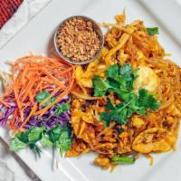 Pad Thai · Stir-fried rice noodles with your choice of meat, egg, house pad thai sauce and bean sprouts...
