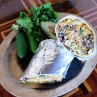 Burritos Ultimos · Nine layer burritos with achiote-chile rice, Mexican black beans, guacamole, garlic crema, p...