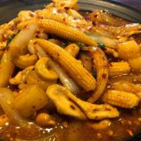 Cashews  · Choice of meat Thai style stir-fried with chili paste,  cashew nuts, pineapple, onions, gree...