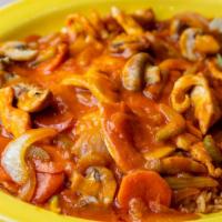 Arroz Con Pollo · Boneless chicken breast sautéed in a traditional sauce with mushrooms, carrots, celery, and ...