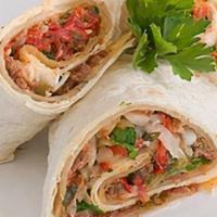 Burrito(Bulgogi-Beef)) · Use Flour tortillas, Bulgogi beef, Kimchi fried rice with Japchae noodle, cabbage, lettuce, ...