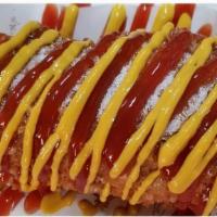 Mozzarella Cheese Hot Dog · Half mozzarella cheese and half fishcake inside of fried corn dog. We put sugar ketchup and ...