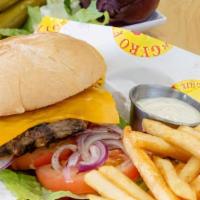 All American Burger · Juicy cheeseburger 1/4 lbs. With choice of toppings and sauce