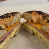 Bagel Sandwich · Includes egg, cheddar and meat : sausage, bacon or ham.