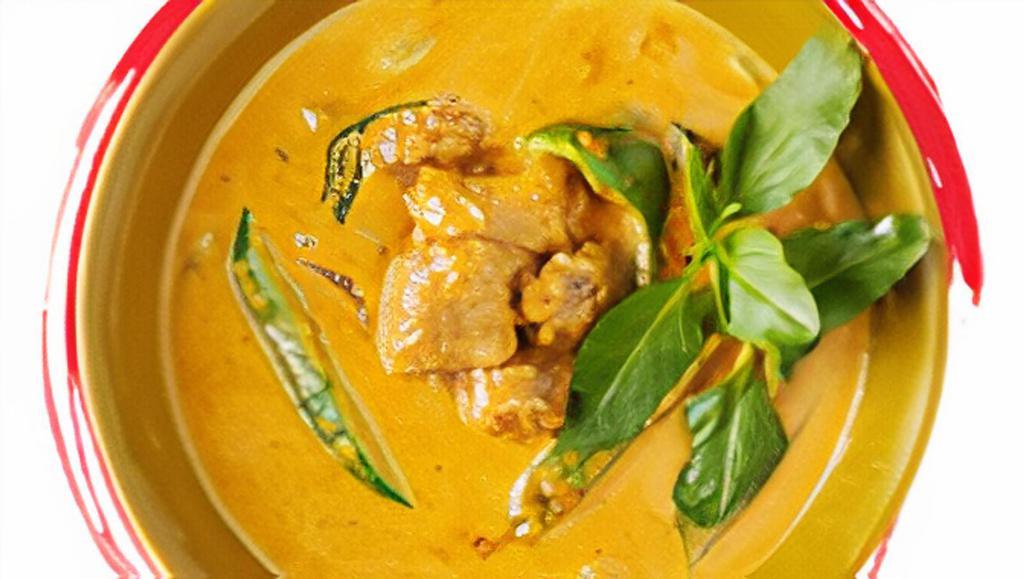 Panang Curry** · Coconut milk, basil, bell peppers, and Panang curry paste.