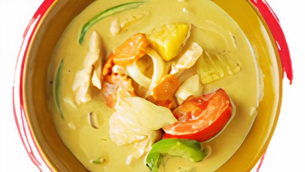 Yellow Curry** · Coconut milk, yellow curry paste, potatoes, tomatoes, onions, carrots, and bell pepper.