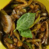 Vegan Spicy Basil ** · Jalapenos, bell pepper, onion, and basil in Vegan cooking sauce.