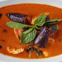 Red Curry · Choice of meat, eggplant, carrot, bell pepper, basil