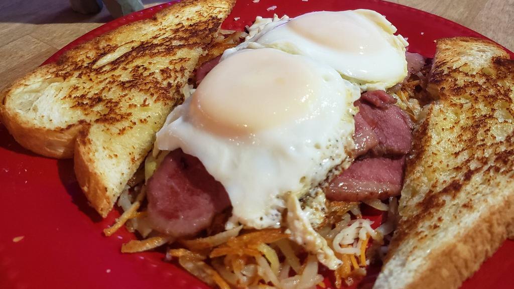 Corned Beef Hash · Always a favorite. Served with two eggs and toast.