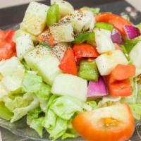 Indian Salad · Gluten-free, vegan. Onions, tomatoes, cucumbers, and green bell peppers mixed in a tangy sau...