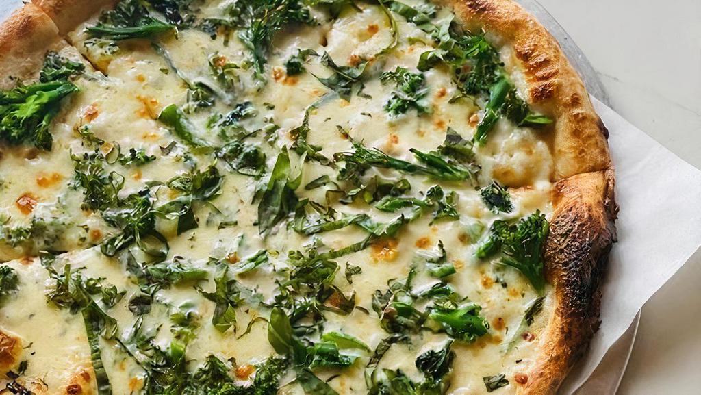 Broccolini & Cheese · Alfredo, provolone, romano, broccolini, basil
