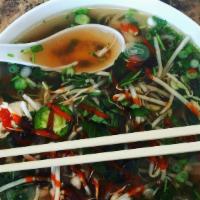 Pho Ga · Gluten free. Fresh rice noodle soup with chicken breast.