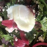 Roasted Shallot Salad · Arugula, blistered tomatoes, goat cheese, and spicy roasted shallot vinaigrette. Topped with...