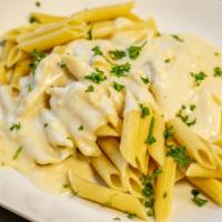 Alfredo · Smooth and Creamy Alfredo Sauce Created to Cling to Pasta topped with a Sprinkle of Parmesan...
