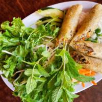 Vietnamese Egg Rolls (2) / Cha Gio (2 Rolls) · Pork meat wrapped with rice paper and deep fried. Served with fresh vegetables, vermicelli r...