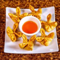 Crab Cheese Wonton(6) · Crispy wontons filled with a creamy mixture of crab meat, green onions.