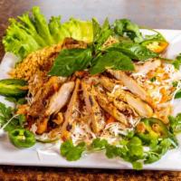 Chicken Salad / Goi Ga · Poached chicken with fresh mint, basil, shredded cabbage, carrot, ground peanuts and onions ...